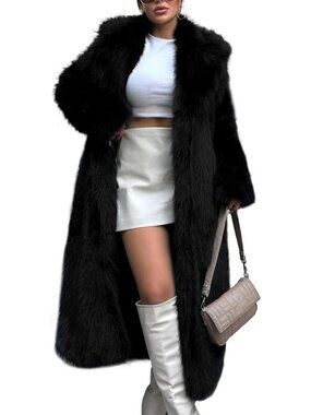 Cozy Long Faux Fur Coat for Women | Fluffy Lapel Open Front Jacket